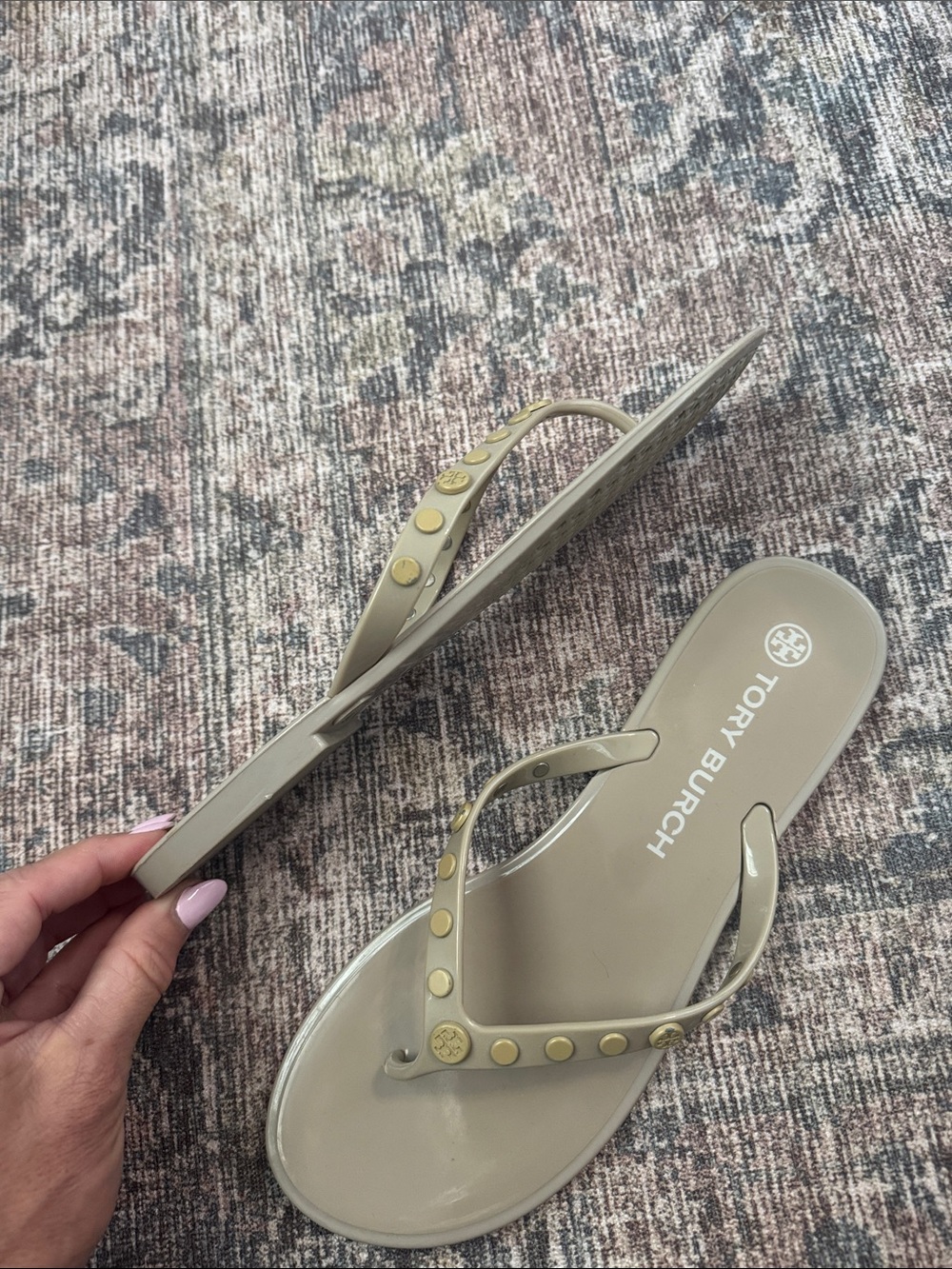 Tory Burch Taupe Jelly Studded Flip Sandals - Picture 3 of 7